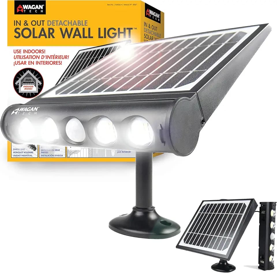 Wagan EL8567 1000 Lumen in and Out Solar Wall Flood Light Fence Yard LED
