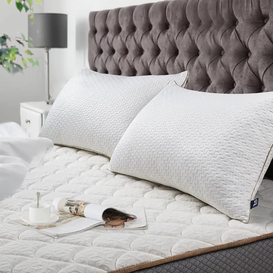 BedStory Kopfkissen 2er Set mit Abziehbarem Bambusfasern Bezug, Antimilben und Antibakteriell Kissen aus Mikrofasern,Hypoallergen Bequemes Weiches und Atmungsaktives Kissen