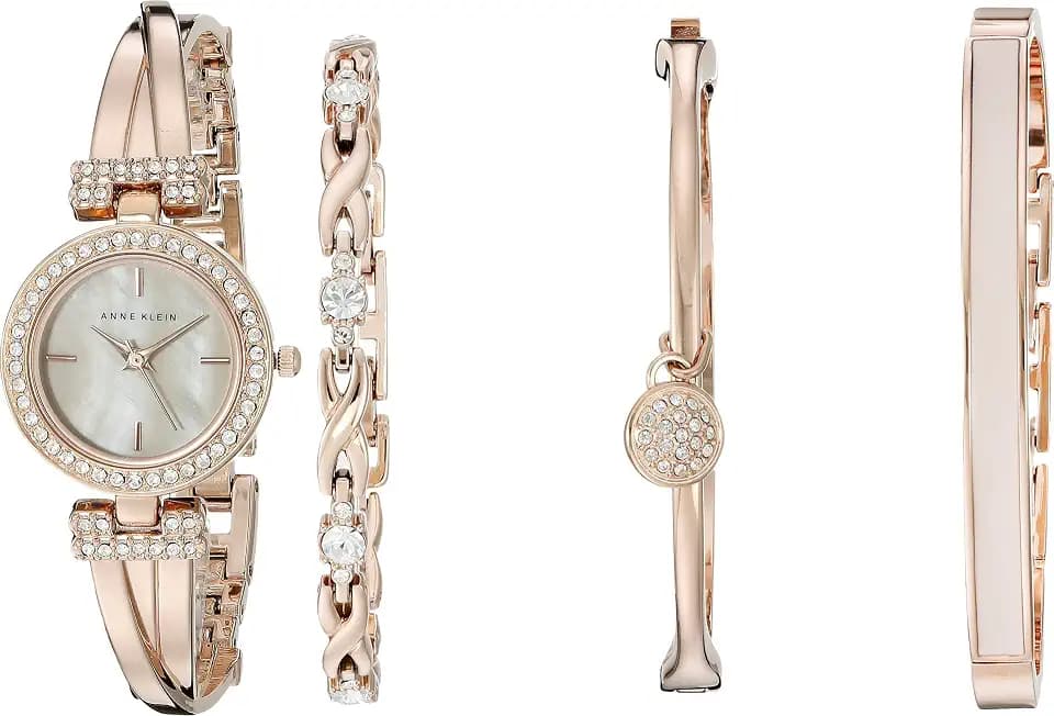 Anne Klein Women's Premium Crystal Accented Bangle Watch and Bracelet Set, AK/2238
