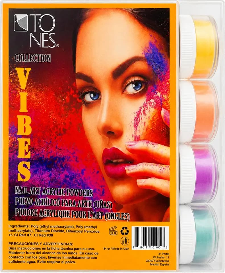 TONES Acrylic Powder Collection – Premium Set for Nail Design, Durable Wear - Artistic Creations | Brilliant Blends – Lustrous Coat | 12 Shades (Vibes)