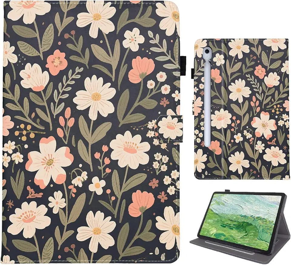 PU Tab Hülle Kompatibel mit Samsung Galaxy Tab S10 FE+ 13.1" Mit lebendigen Farben & Mustern, SchutzHülle, Ständer, Kratzfest und Auto-Wake/Sleep-Funktion, Grasschwarz