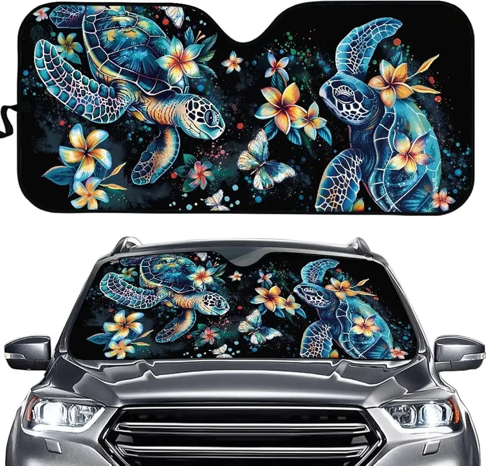 Sunshade for Car Windshield, Turtle Floral Foldable Sun Shade for Automotive Windshield Covers Car Decor for Women Men