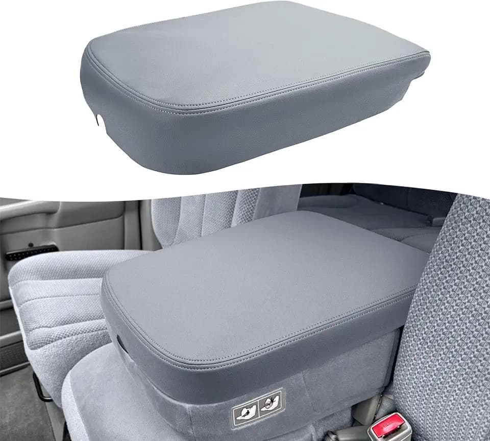KBH Center Console Armrest Cover Replacement for Dodge Ram 2002 2003 2004 2005 2006 2007 2008, Jump Seat, Vinyl Leather Arm Rest Upholstery, Medium Slate Gray