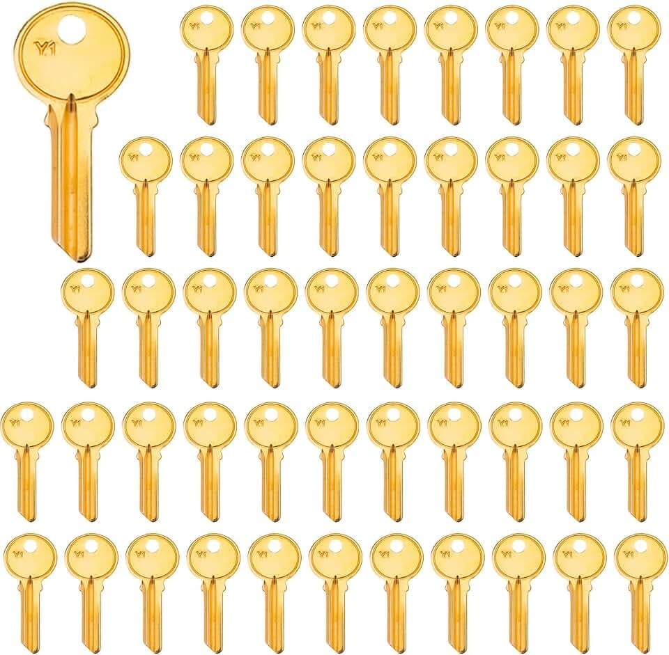 50PCS Brass Finish Key Blanks, Y1 Uncut Blank Keys