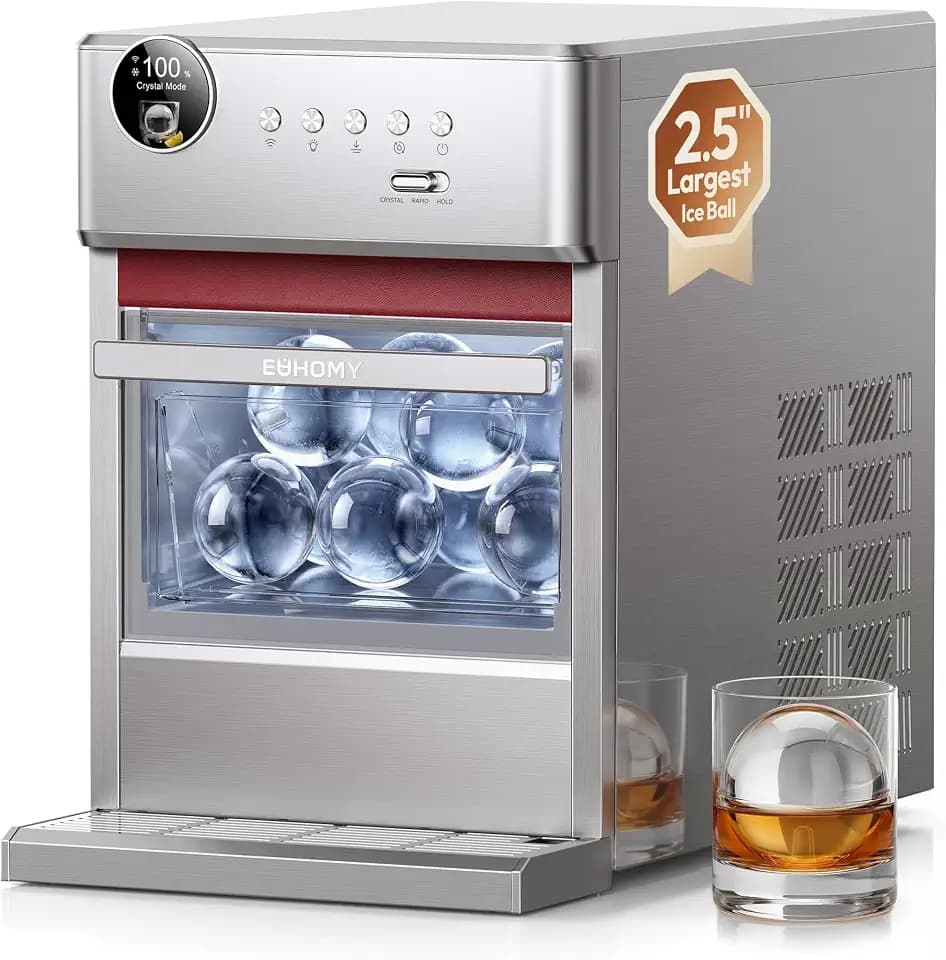 EUHOMY 2.5" Clear Ice Ball Maker Countertop with Remote App Control, Wi-Fi Ice Machine with 24H Timer, 3 pcs Sphere in 45 Mins, 96 pcs/Day, CrystalFlux Freezing Technology, Ideal for Whiskey Bourbon
