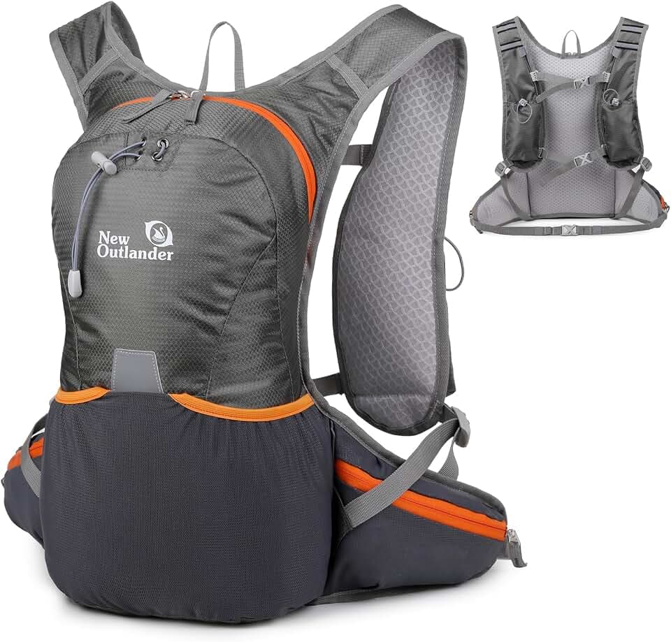 12L Kleiner Motorrad Rucksack, Leicht Fahrradrucksack Herren Damen, Multifunktional Wanderrucksack klein, Laufrucksack Trinkrucksack Trailrunning Rucksack für Marathon Rennen, Grau