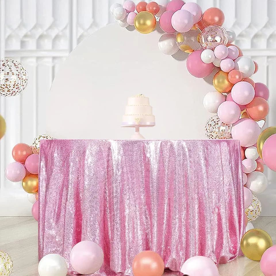 Eternal Beauty 120" Round Sequin Tablecloth, Thick Not See Through Fuchsia Pink Table Cloth for Wedding Birthday Party