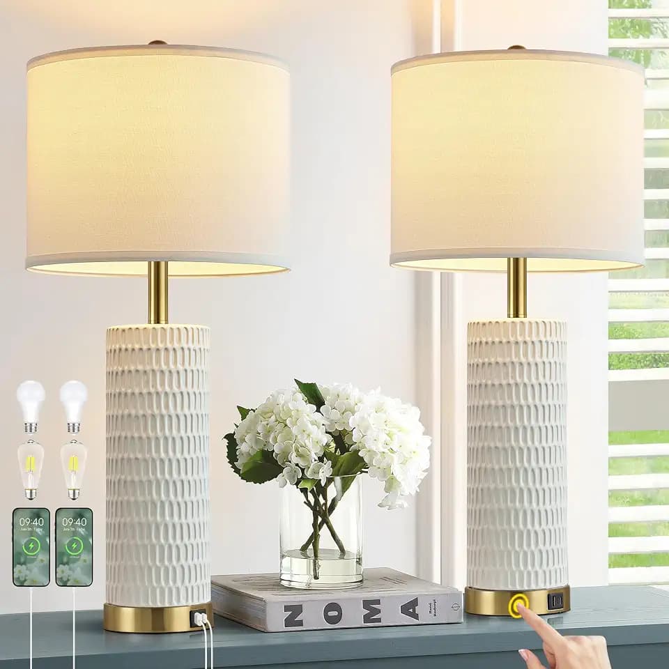 Reaketon 26.5" Modern Table Lamps for Living Room Set of 2, Touch Control