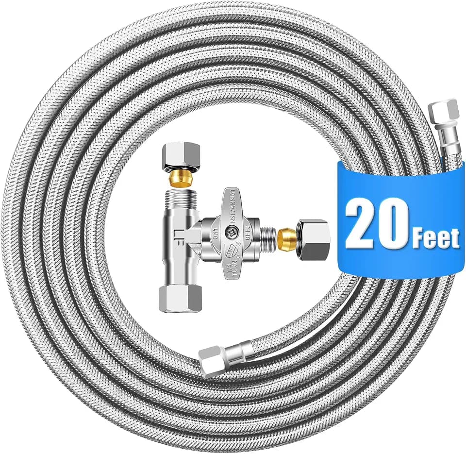 Fridge Water Line Kit - 20FT with Tee Stop Valve for Refrigerator Ice Maker