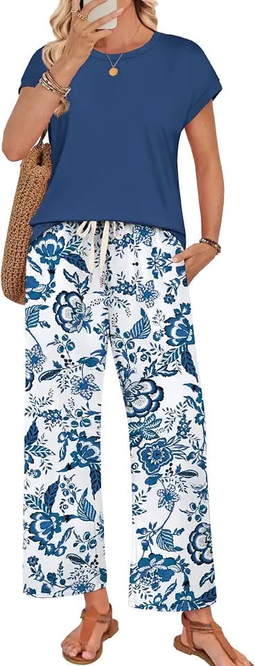 WIHOLL Two Piece Sets for Women Summer Spring Outfits Lounge Sets Beach Vacation Clothes Airport Travel Matching Clothing