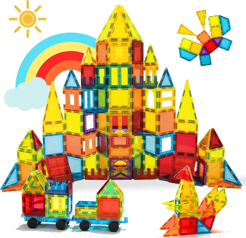 Magnetische Bauklötze Spielzeug 131 Stück mit 2 Autos, STEM Magnetische Bausteinspielzeug für Kleinkinder Kinder Junge Mädch 3 4 5 6 7 8 Jahre