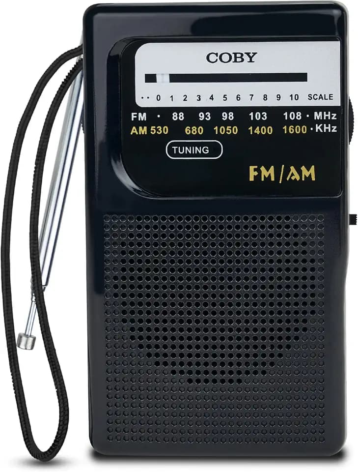 Coby Portable AM FM Radio, CR-203BK, 800-Hour Battery Life, Black
