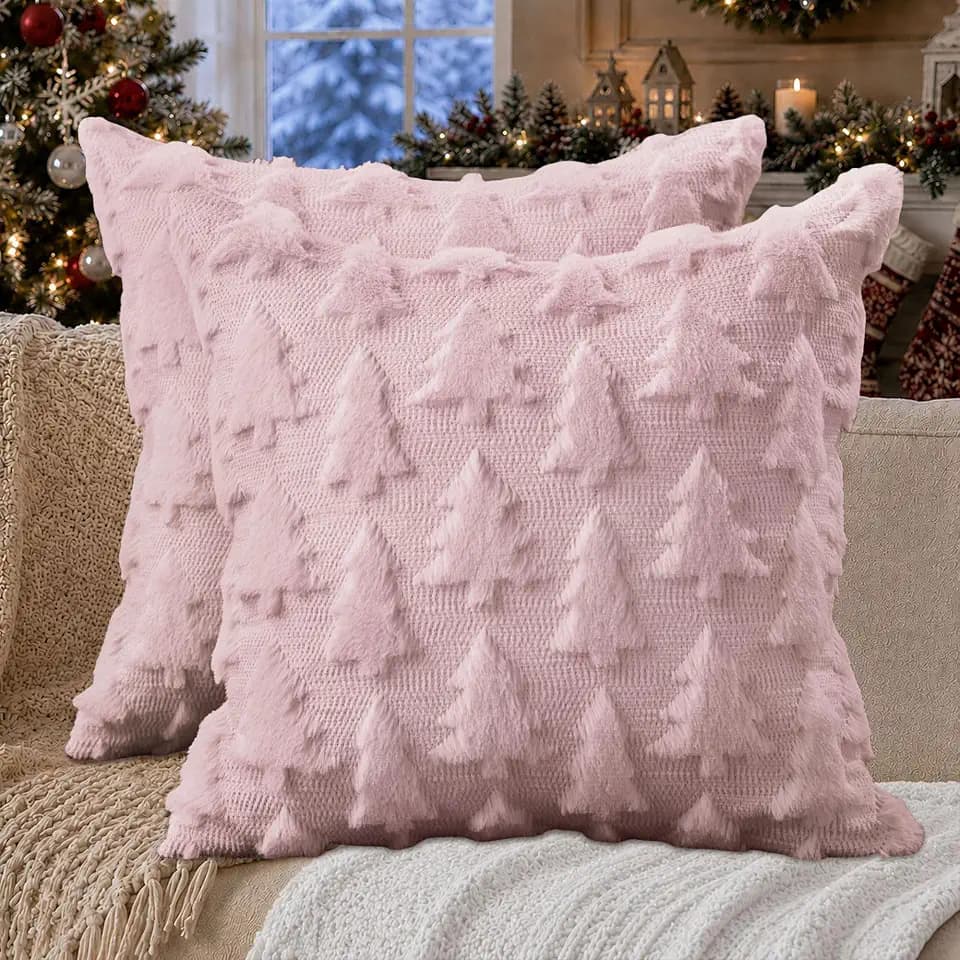 DFXSZ Christmas Tree Pillow Covers 20x20 Set of 2 Christmas Decor Pink