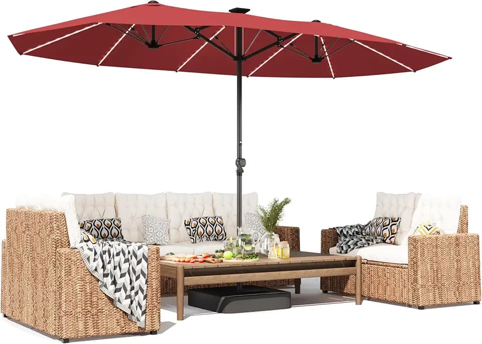 GDPFN 15ft Rectangular Patio Umbrella (Burgundy-DL, 15FT)