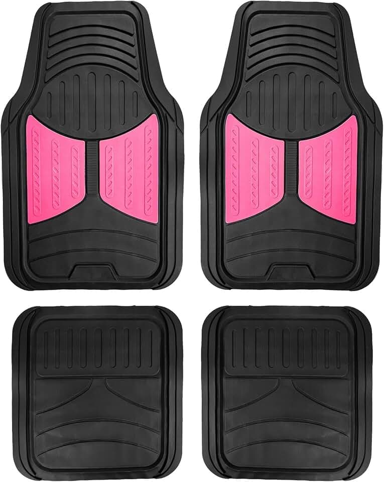 FH Group Automotive Floor Mats - Heavy-Duty Monster Eye Rubber for Cars, Universal Fit Full Set, Climaproof Mats, Trimmable Most Sedan, SUV, Truck Pink