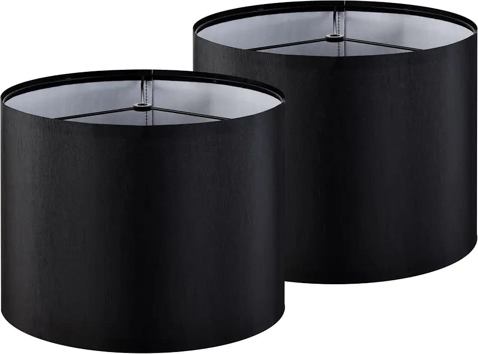 GO&SO 13" Black Lamp Shades Set of 2 Medium Drum, Modern Lamp Shades Deco