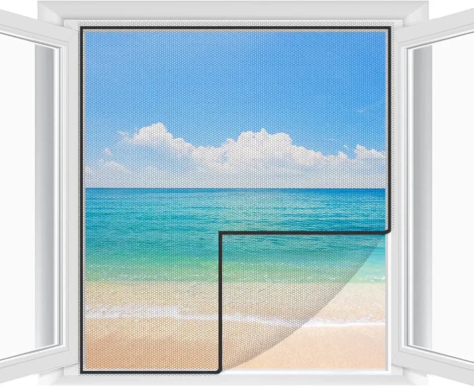 Fliegengitter Fenster 2-er Set 250 × 150 cm | Zuschneidbar ohne Bohren Klebmontage | Insektenschutz Fenster Fliegenvorhang Moskitonetz, Weiß
