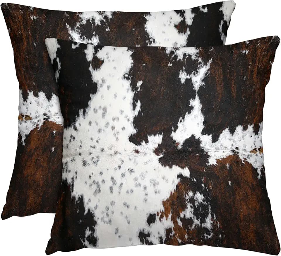 Cow Print Throw Pillow Covers 20x20 Inches Black Brown Western Decor Pillow Case Set of 2 Soft Velvet Couch Pillows Cushion Cover for Bed Sofa Living Room (Black, 20" L x 20" W)