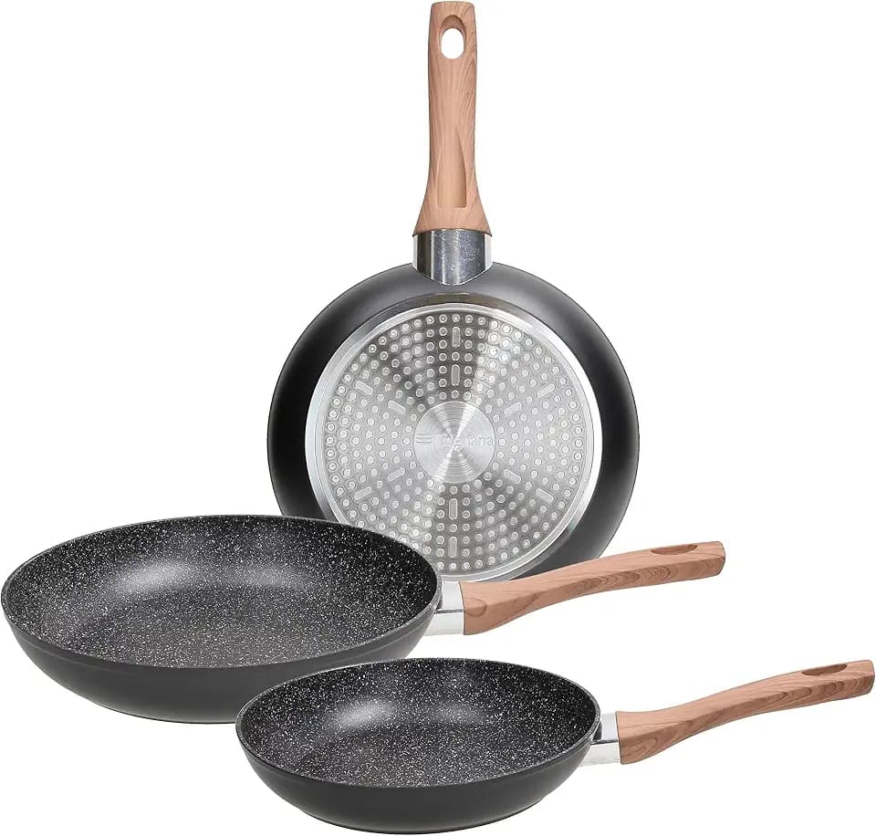 Tognana 3-teiliges Pfannen-Set 20-24-28 cm, aus Aluminium, auch für Induktion geeignet, schwarz.
