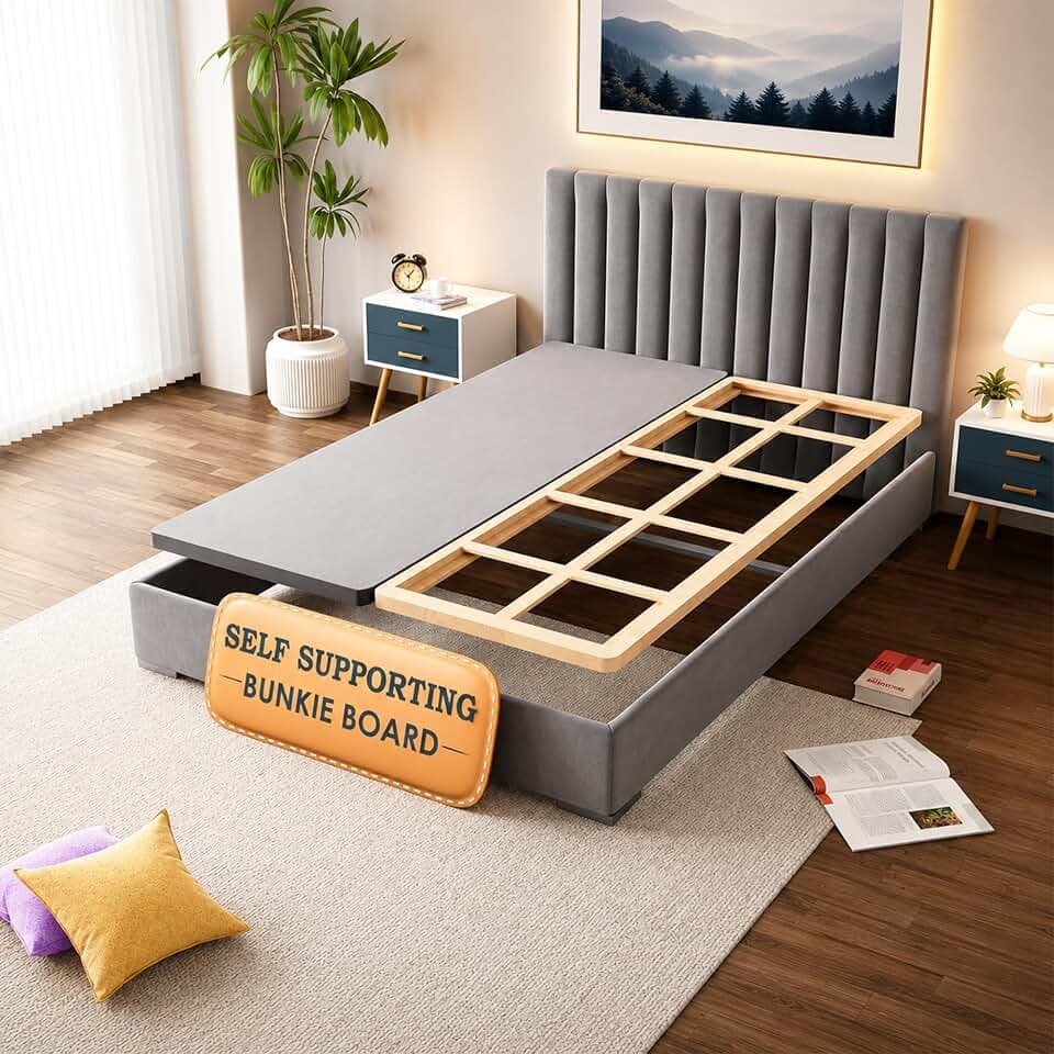 1.5" Split Wood Bunkie Board King Size Bed, Under Mattress Support, Fully Assembled, Fabric Ventilation Cover-Replaces Wooden Slats or Box Spring for Bed Frames