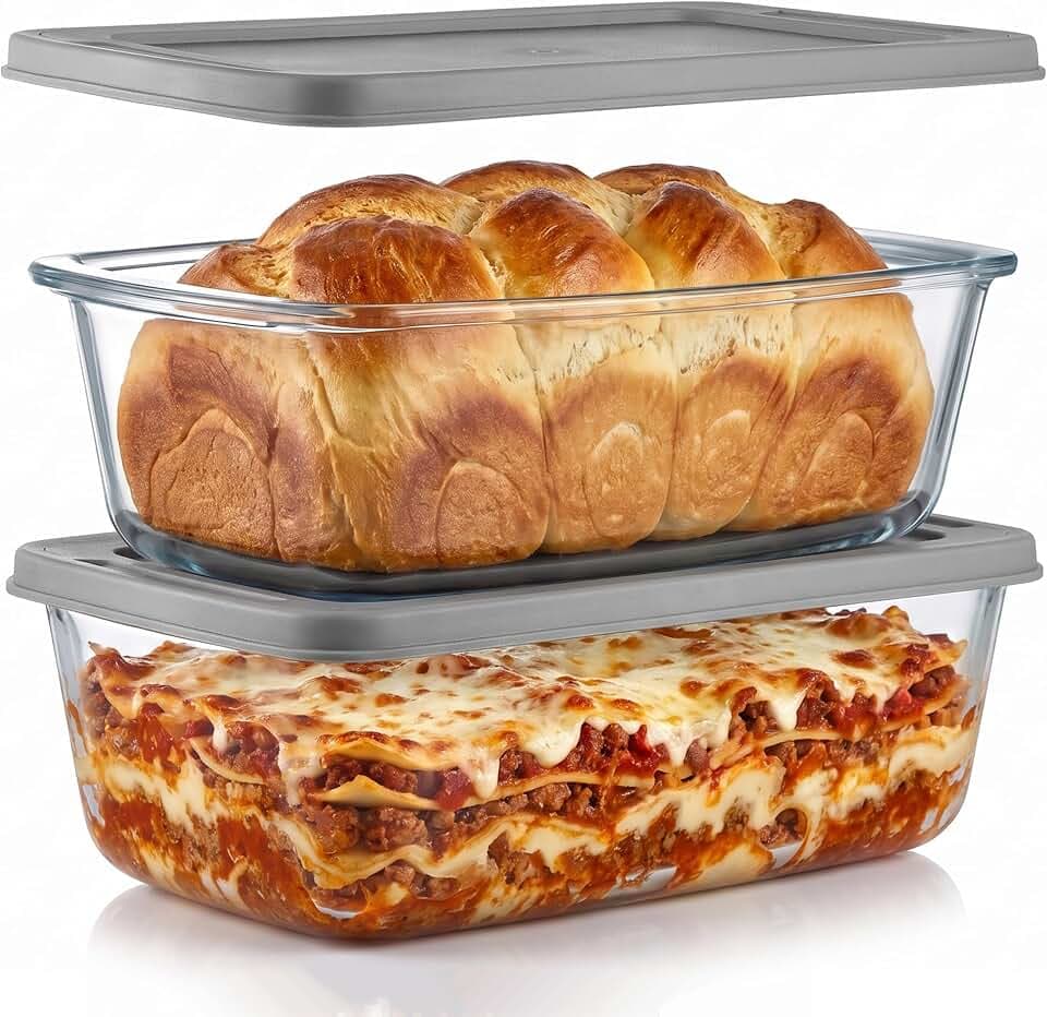 NutriChef Glas Brotbackform Mit Deckel 2er Set 1,8 L – Borosilikat Kastenform Luftdicht Stapelbar Für Backen, Aufbewahren und Meal Prep, Farblos