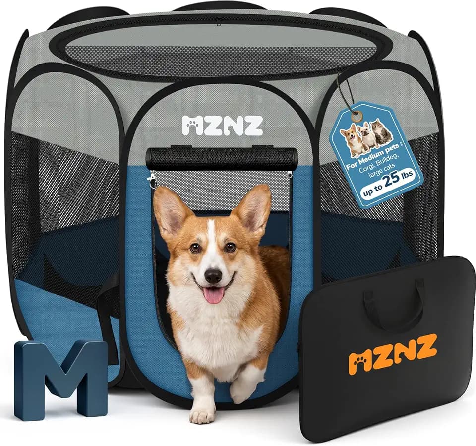 Dog Cat Small Animal Puppy Playpen Crate, Medium, Grey Blue