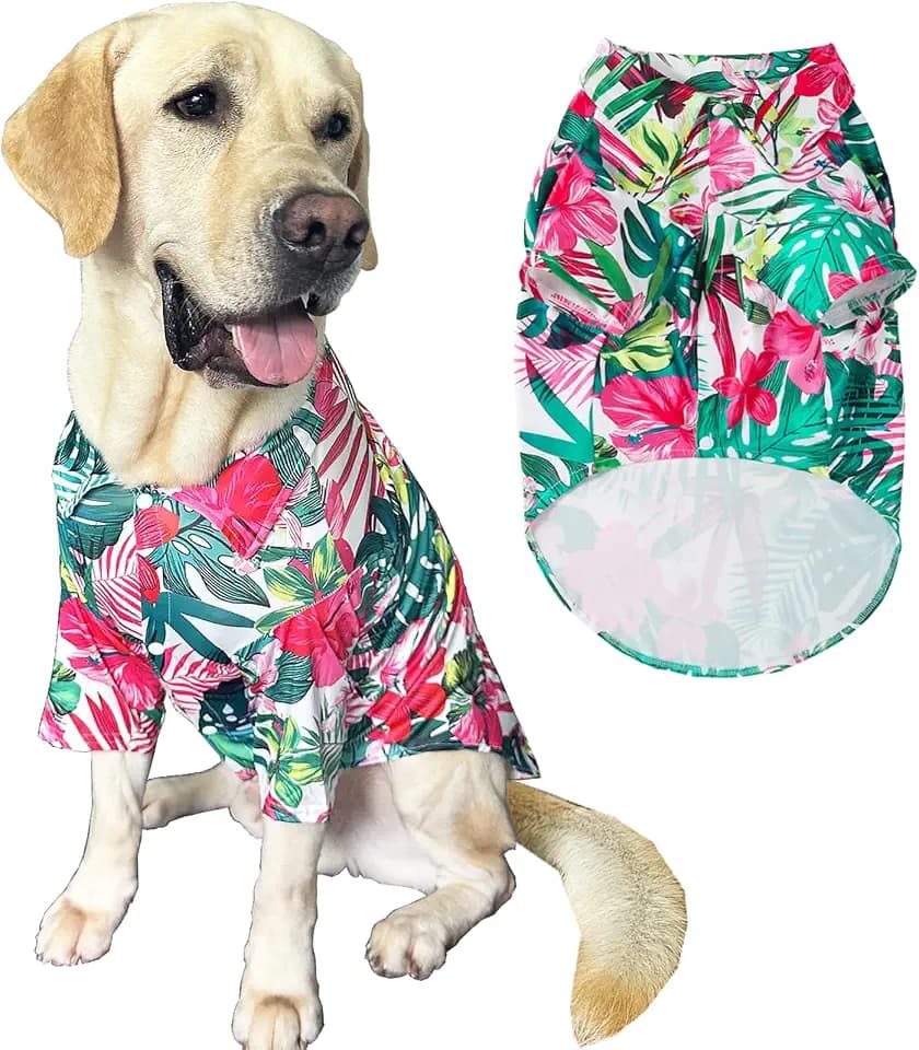 Dog Shirt, Hawaiian Summer Colorful Printed Pet Clothing Breathable and Cool Beach Style Big Dog Boy and Girl Shirt (X-Large, Floral)