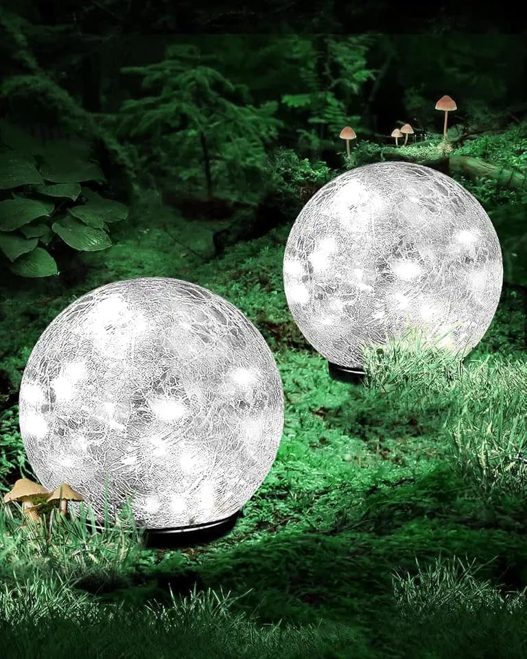 Garden Solar Ball Lights Outdoor Waterproof, 50 LED Cracked Glass Globe Power Ground for Path Yard Patio Lawn, Outdoor Decoration Landscape White 02(2 Pack 4.7'')