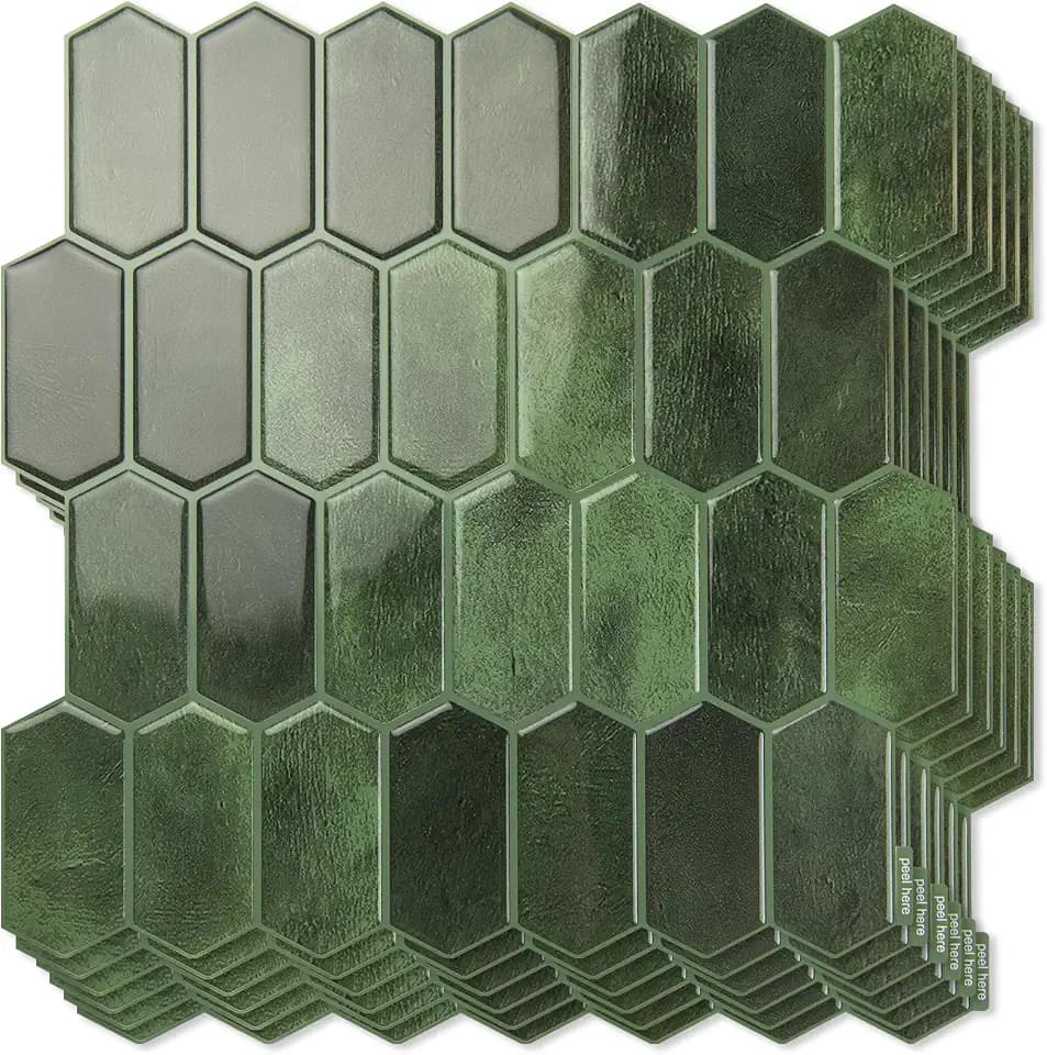 Art3d Hexagon Tile Peel and Stick Backsplash, 10-Pack, 12 x 12 Inch, Green