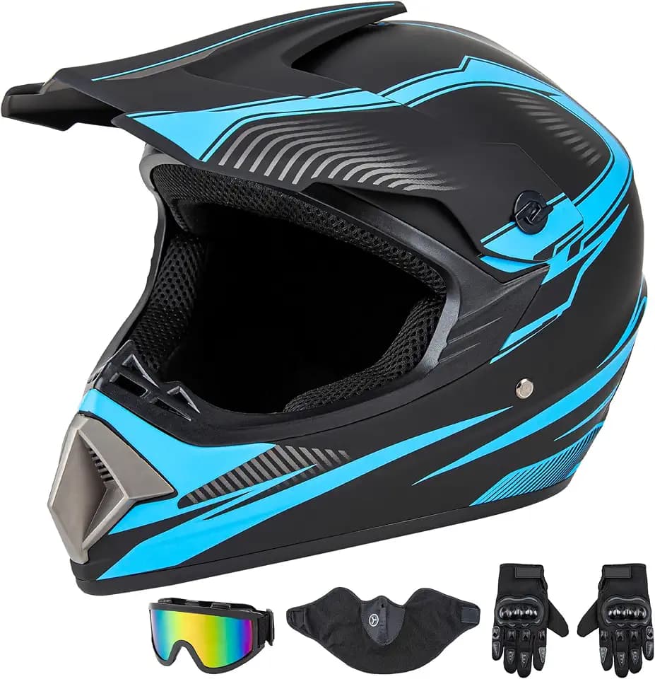 CARTMAN Matte Black Blue Adult Full Helmet Large, DOT Approved ATV Offroad