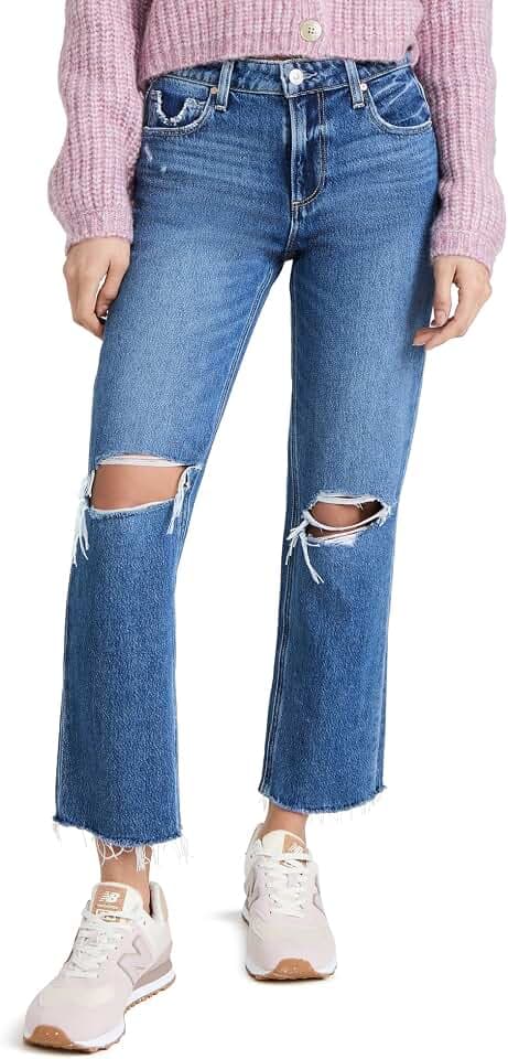 PAIGE Women's Noella Mid Rise Straight Leg in Sledge Destructed