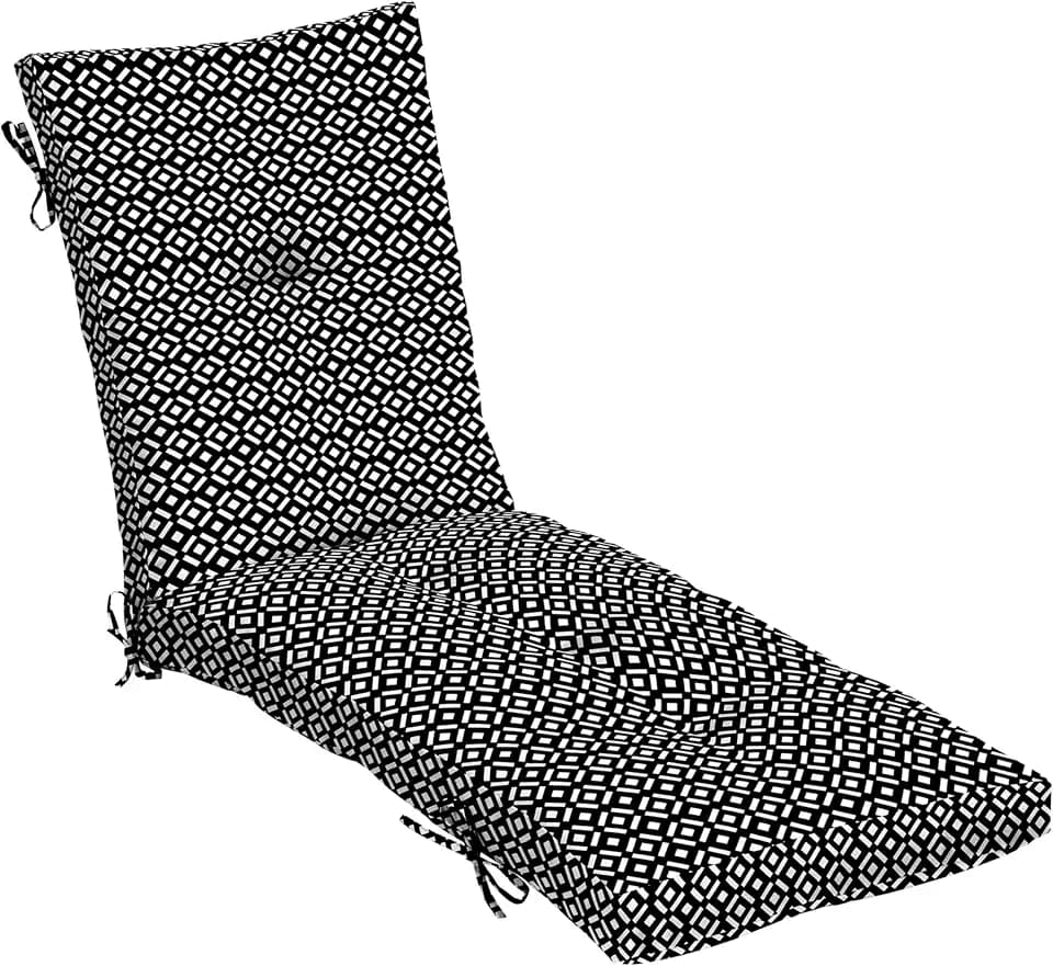 ARDEN Outdoor Tufted Chaise Cushion, 22x76, Black Demi Tile