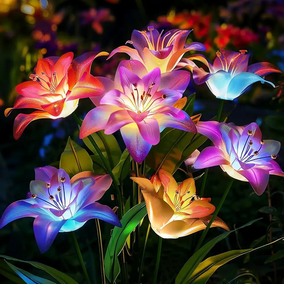 Solar Flower Lights Outdoor Waterproof: 4 Pack Lily Solar Garden Lights