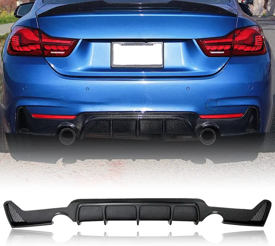 Rear Diffuser Compatible with BMW 4 Series F32 Coupe F33 Convertible F36 GC Diffuser 2014-2020 (Bilateral Single Outlet), Carbon Fiber Hydro-Dipping