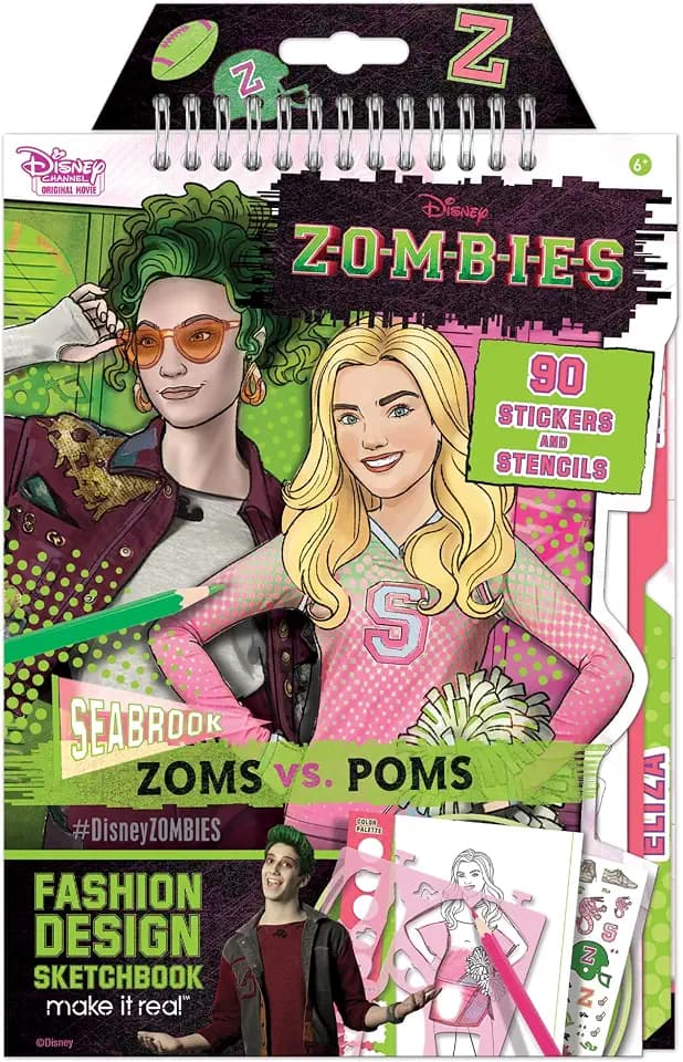 Make It Real Disney Zombies Fashion Design Sketchbook for Girls - Create Outfits for Addison & Bree with Stickers, Stencils, Design Guide - Creative Gift for Kids Ages 6+, Develops Real-World Skills