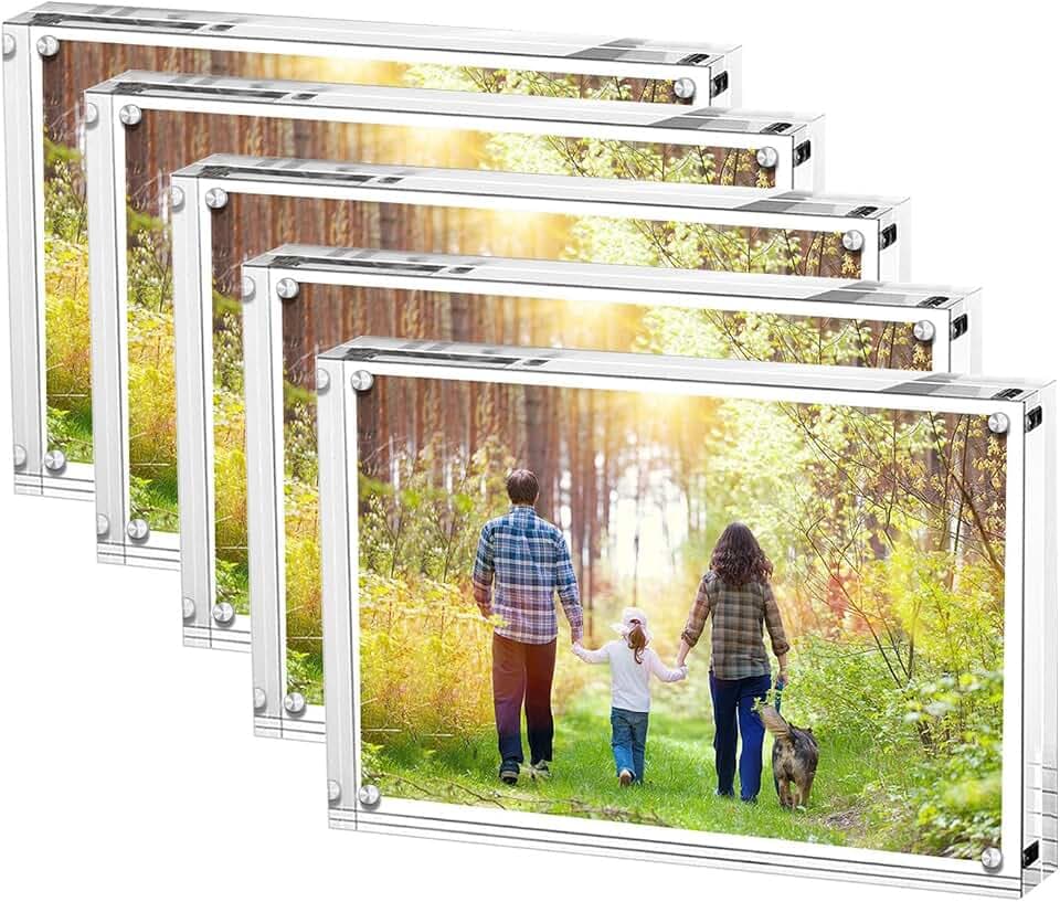Boxalls Bilderrahmen 15 x 20 cm(6 x 8 inch)-5er Set, Acryl Magnetischer Fotorahmen, Doppelseitiges Rahmenloser Rahmen, Klares, für den Desktop
