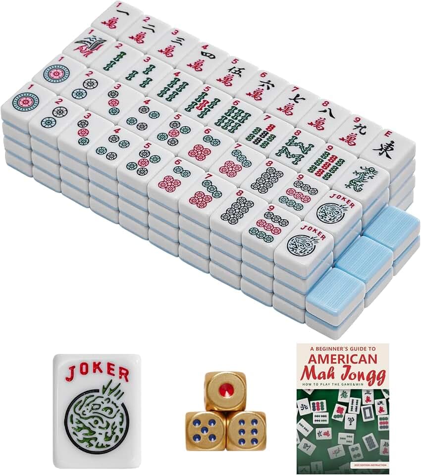 American Mahjong Tile Only, Mah Jong Set Complete with Golden Dices, 166 Blue Tiles for Travel (Tiles Blue)
