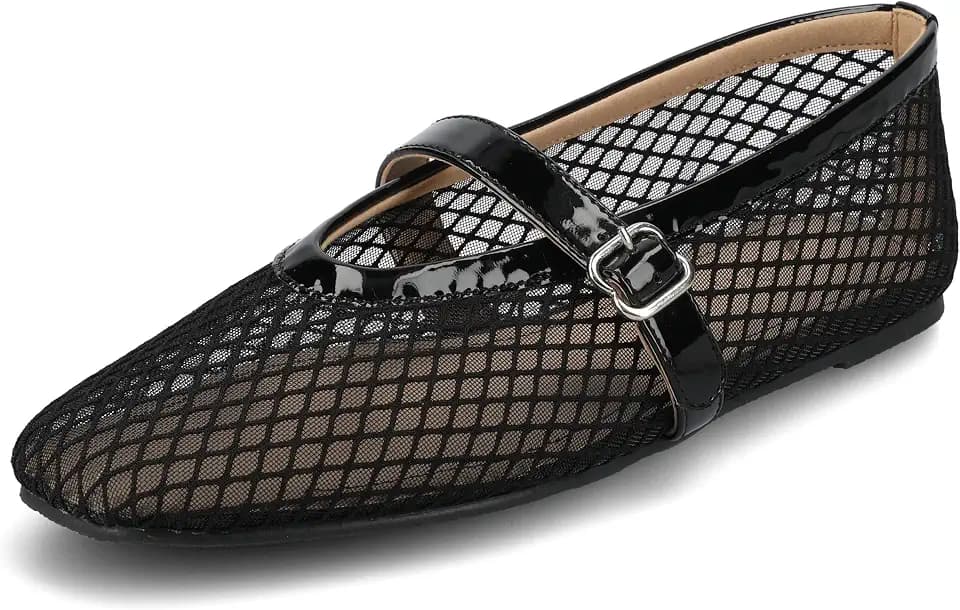 Journee Womens cushioned footbed Mesh Fabric Flats Flat Sole Casha Mary Jane Flats Buckle