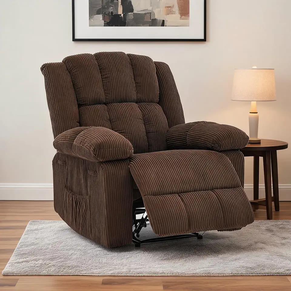 Oversized Recliner Chair for Adult,150°Recliner Chairs Ergonomic Nursery Chairs, Extra Wide Manual Recliners,Corduroy Upholstery Soft Sofa Chair for Livingroom,Bedroom,Brown