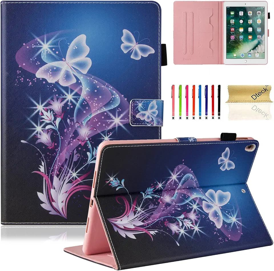 Dteck 10.5 Inch Case for iPad Air 2019 (3rd Generation, A2152 A2123 A2153) / iPad Pro 2017 (A1701 A1709) Tablet- Smart Stand Wallet Folio Cover Case with Auto Sleep Wake/Stylus Pen (Purple Butterfly)