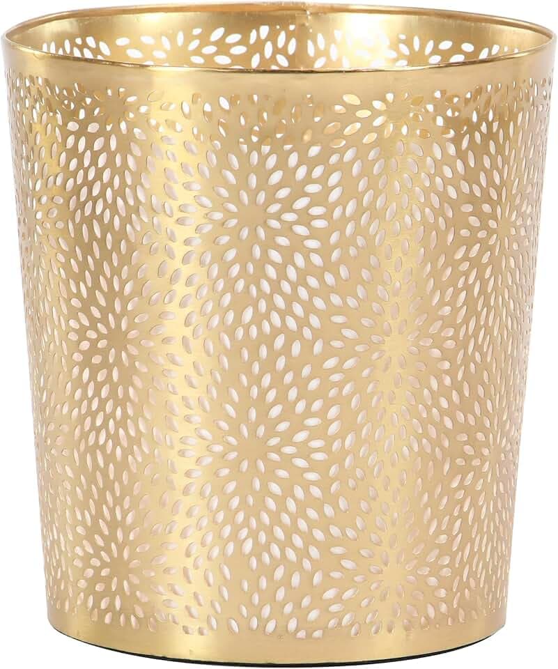 CosmoLiving Metal Floral Small Waste Bin, Trash Can 9" x 9" x 10", Gold