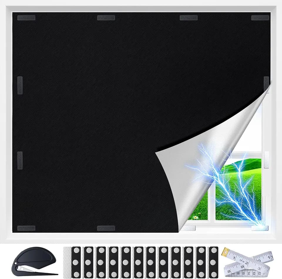Fenster Verdunkelung Magnetisch, Verdunklungsrollo ohne Bohren, Innen Sonnenschutz Rollo Verdunkelung Abnehmbar für Dachfenster Schräges Fenster, Reise, Mietwohnung,100X145cm,Schwarz