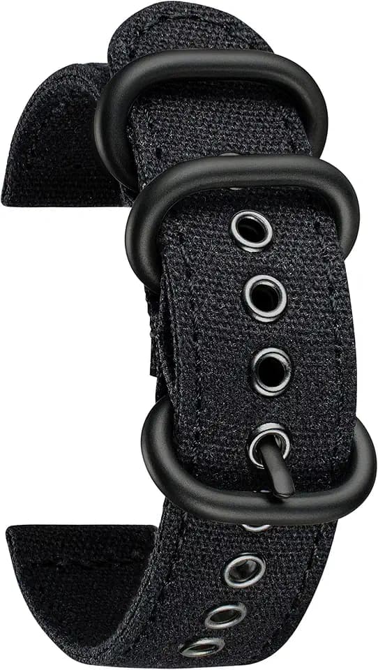 BINLUN Canvas Watch Bands Replacement Sail Cloth Cotton Fabric Watch Straps Soft Quick Release Watchbands in Black Khaki Army Green Blue with Black/Silver Buckle for Men Women 18/20/22/24mm