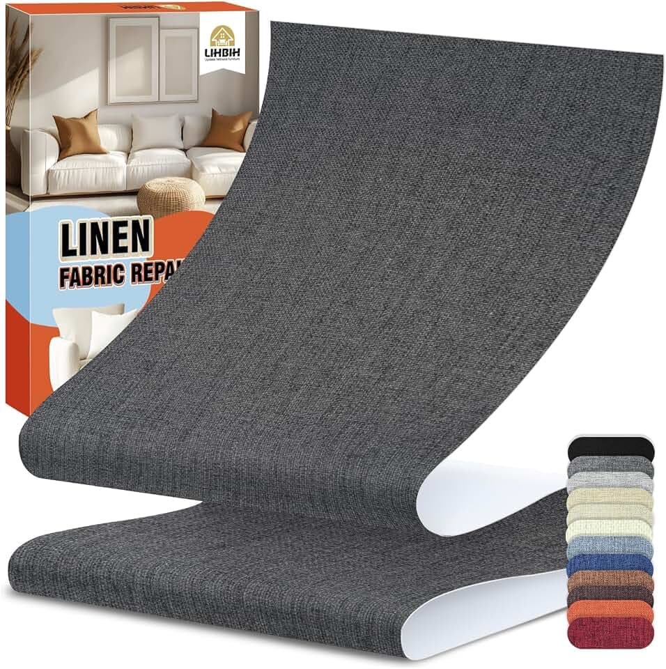 Flicken Selbstklebend Stoff Reparaturset, 12x160 cm Selbstklebender Stoff Flicken Leinen Reparatur Patch, Leinenstoff Patches Selbstklebend für Sofas, Autositze, Bootssitze, Bürostühle,Schwarz Grau
