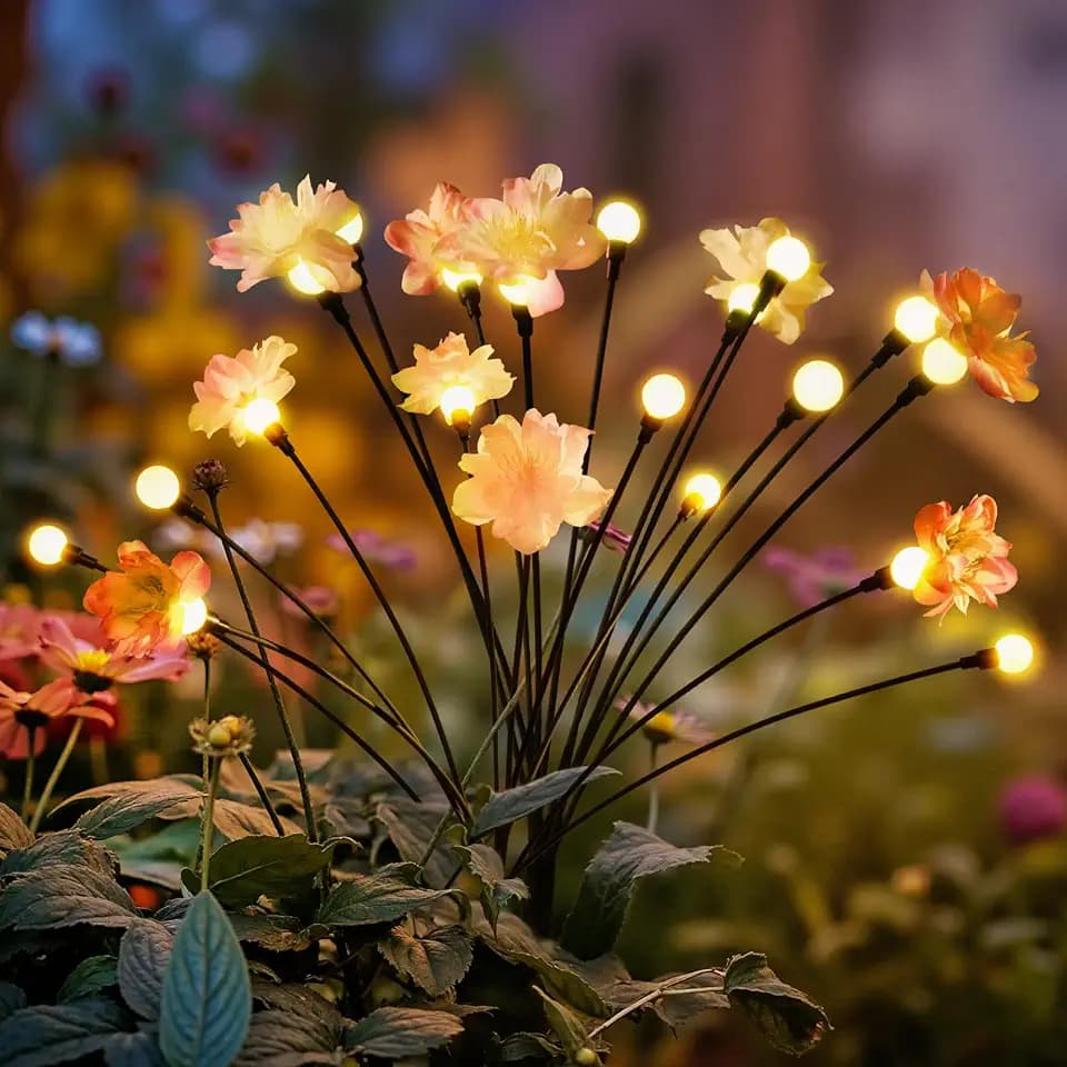 Solarleuchten für den Garten, wasserdicht, verbesserte 20 LEDs, Solar-Blumenlichter für den Außenbereich, Glühwürmchen-Gartenleuchte für Wege, Höfe, Terrassendekoration (2 Stück, Warmweiß)