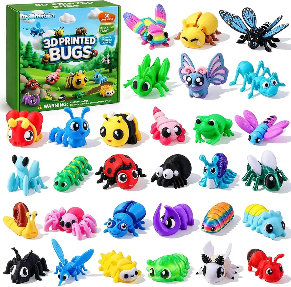 Celltestria 30Pcs 3D Printed Bugs Articulated Insect Animals Fidget Toys