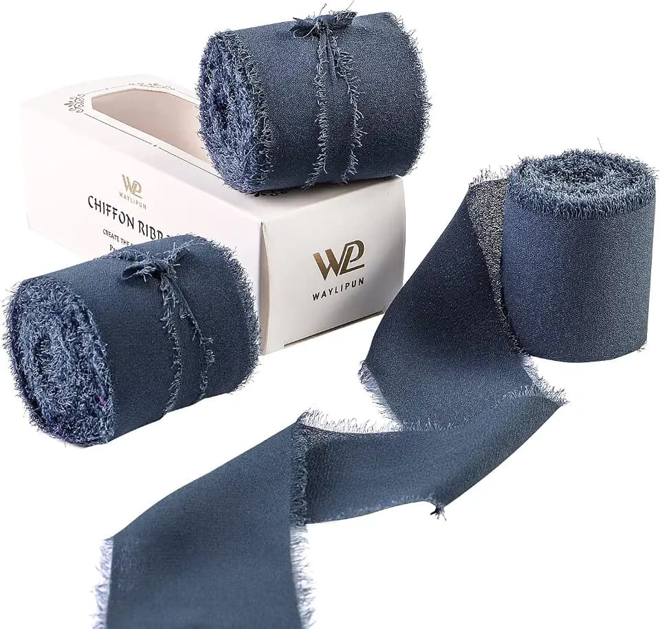 3 Rollen 5cm x 6.4M Geschenkband Schleifenband, Hochzeit Festival Bänder, Chiffonband Dekoband zum Verpacken von Geschenken, Blumensträuße, Hochzeitseinladung, DIY Handwerk - Dunkelblau