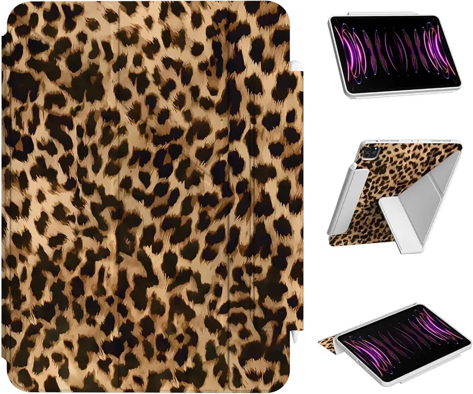 Case for iPad Air 13 Inch M4 (2026)/ M3 (2025)/ M2 (2024), iPad Pro 12.9-inch 6th/5th/4th/3rd Generation Case, Trifold Multi-Angle Stand, Magnetic Flap, Full Protective Cover, Brown Cheetah