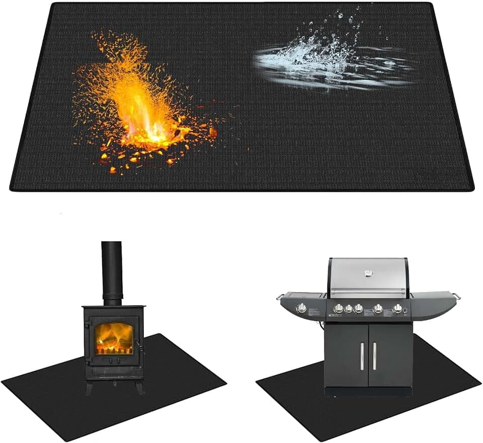 Grillmatte Bodenschutz, 100 x 180 cm Feuerfeste Unterlage 3 Schicht Feuerschutzmatte Bodenschutzmatte Grillunterlage Silikon-Glasfaser Outdoor Grillmatte für Gasgrill Holzkohlegrill Kamine