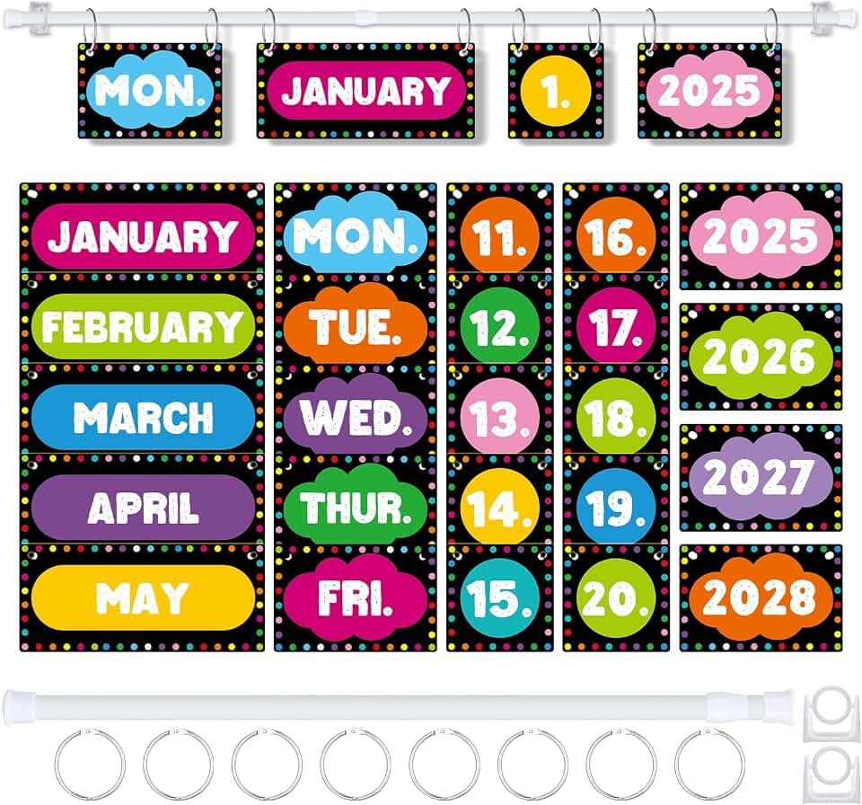 Gilprop 55 Pcs Flip Calendar for Classroom Board Set, Chalkboard Brights